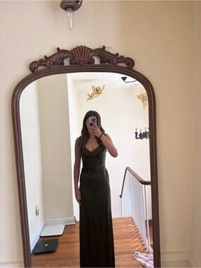 Dave & Johnny Olive Green Satin Slip Dress